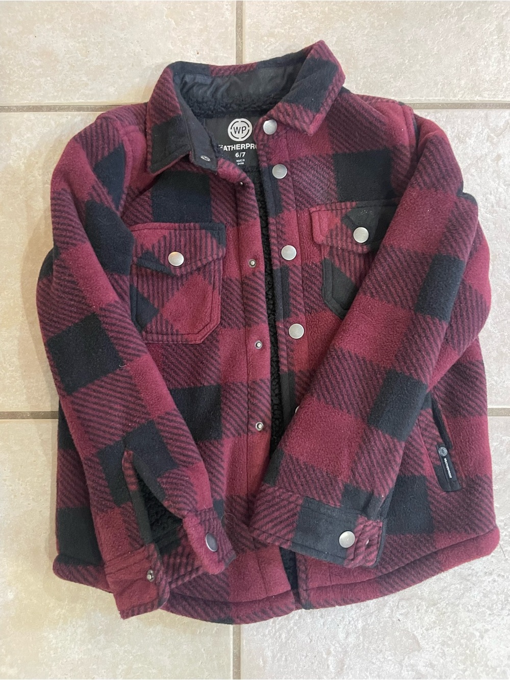 Weatherproof Maroon and Black Buffalo Gorpcore Plaid Jacket - Size 6/7